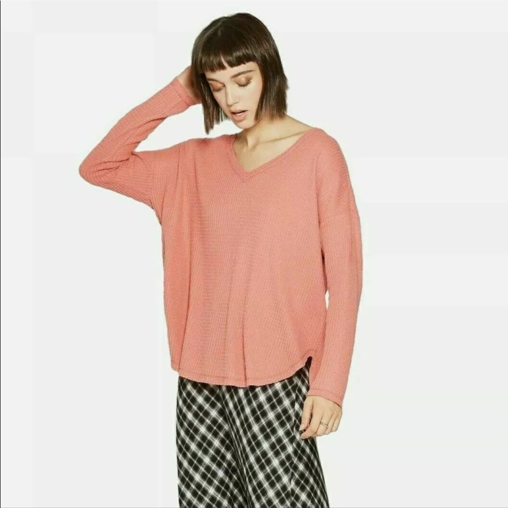 Wild Fable Long Sleeve V-Neck Waffle Knit Top Size Small